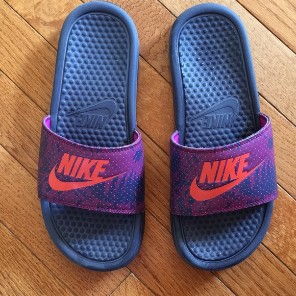 neon orange nike slides